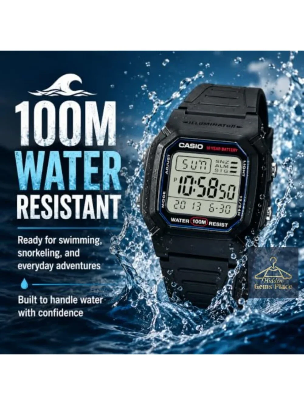Men's Digital Watch 100M Water Resistant Multi-Function Alarm LED Light